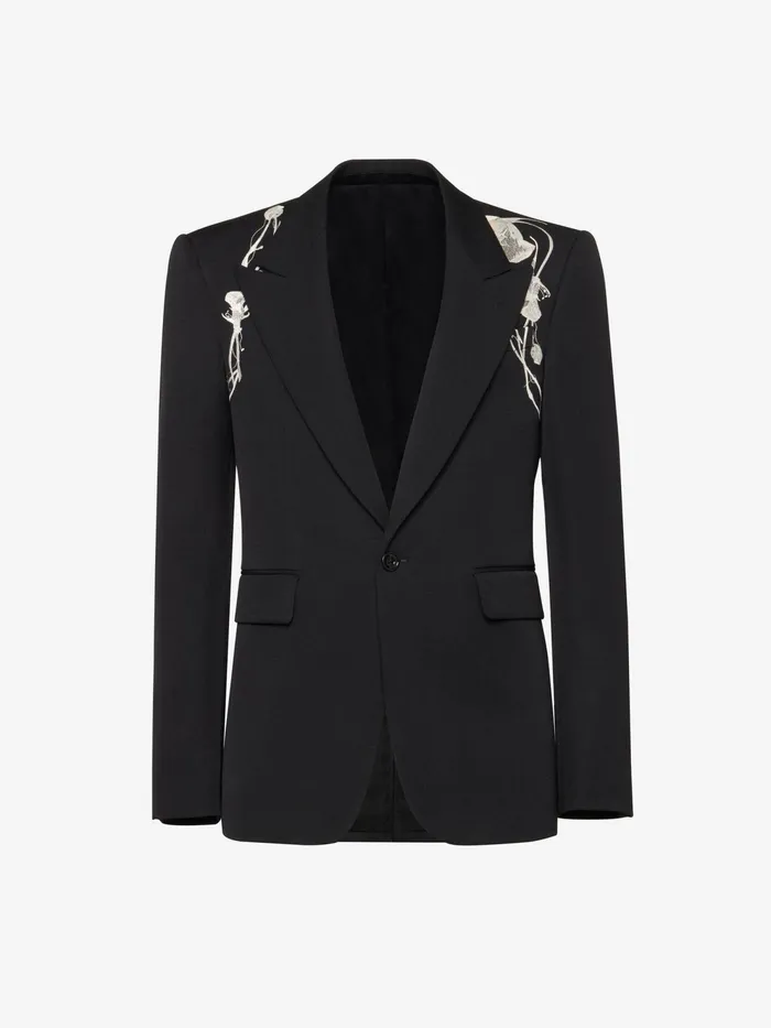 Men Jackets Alexander McQueen Pressed Flower Harness SingleBreasted Jacket Black Men Jackets Alexander McQueen Pressed Flower Harness SingleBreasted Jacket Black