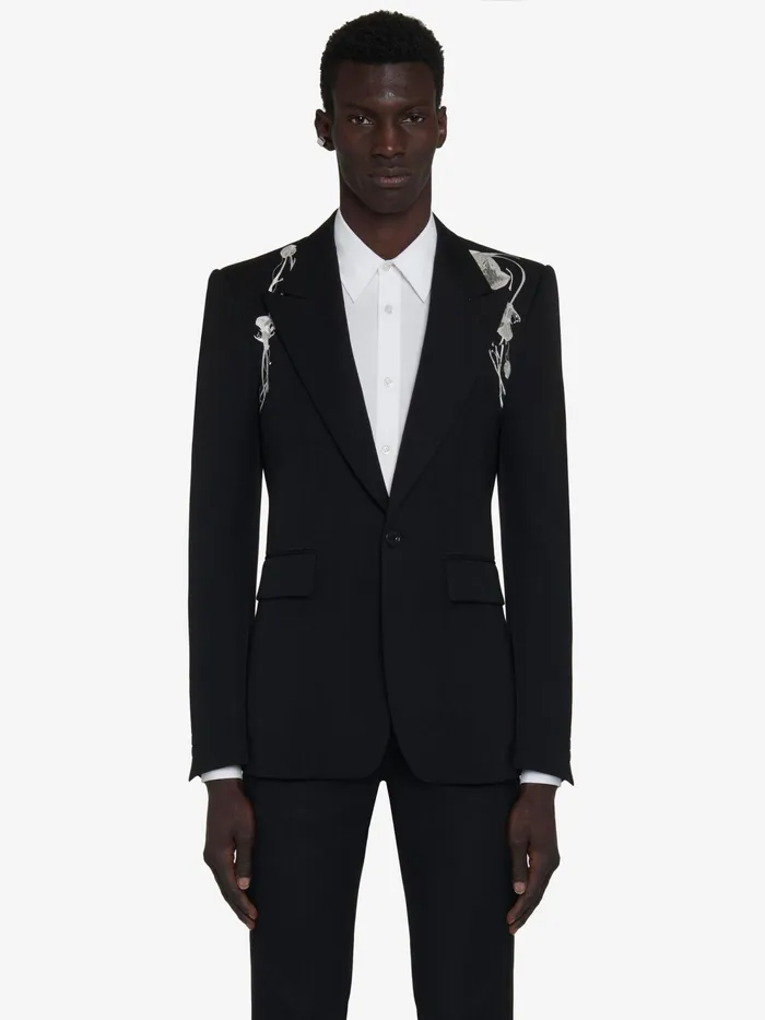 Men Jackets Alexander McQueen Pressed Flower Harness SingleBreasted Jacket Black