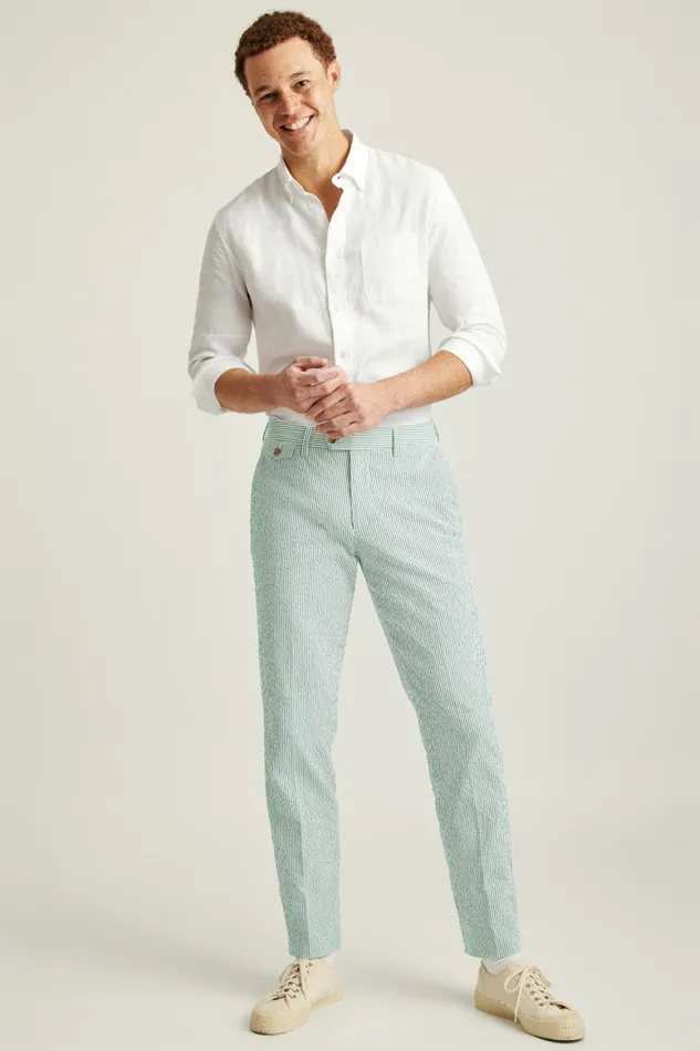 Men Jetsetter Italian Seersucker Dress Pant Olive And White Stripe Bonobos Dress Pants