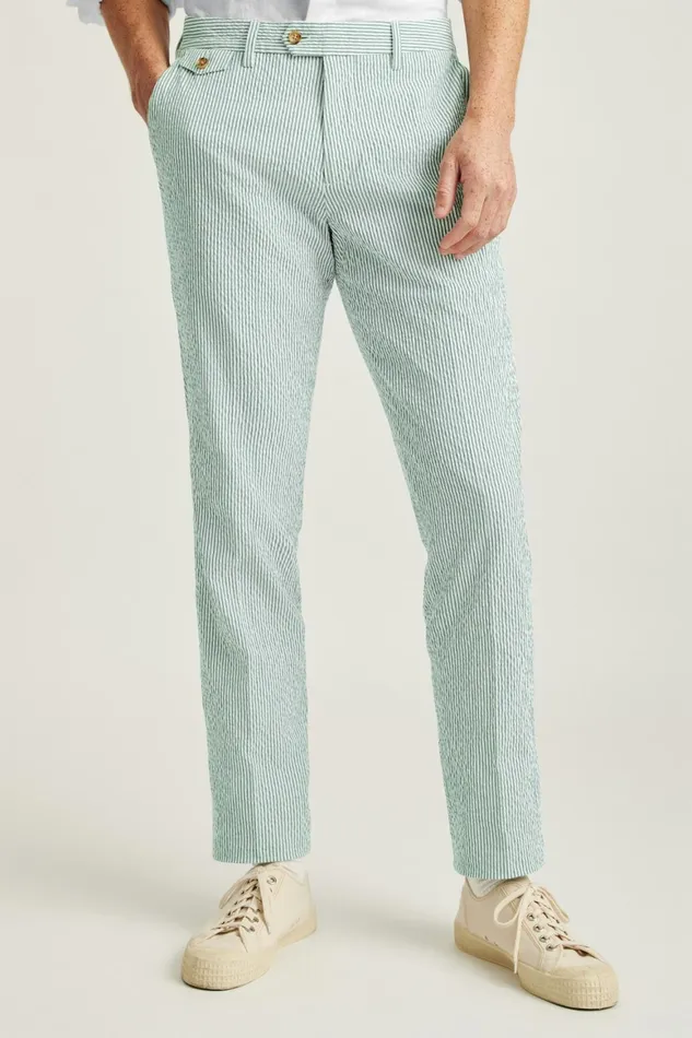 Men Jetsetter Italian Seersucker Dress Pant Olive And White Stripe Bonobos Dress Pants