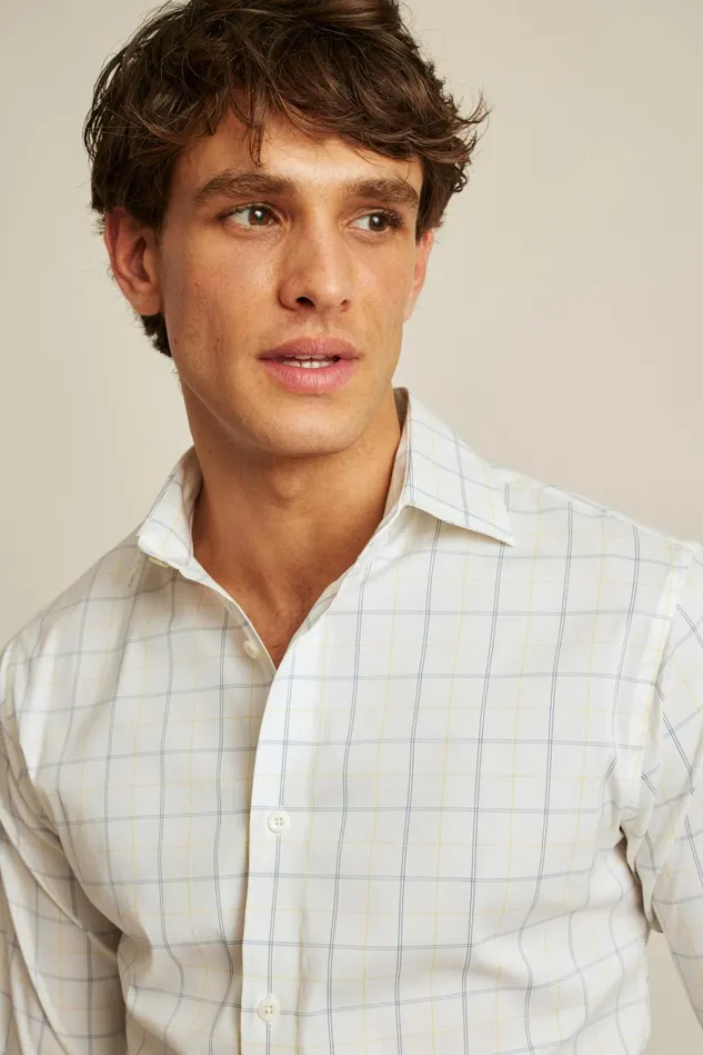 Men Jetsetter Stretch Dress Shirt Blue Yellow Windowpane Bonobos Business Casual Shirts