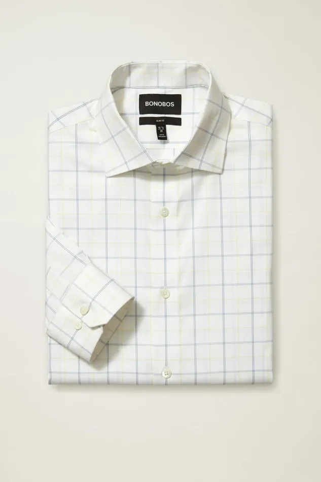 Men Jetsetter Stretch Dress Shirt Blue Yellow Windowpane Bonobos Business Casual Shirts