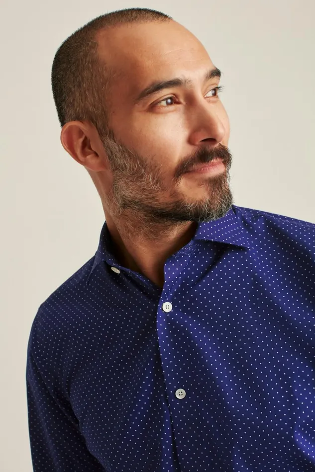 Men Jetsetter Stretch Dress Shirt Navy Purple Dot Bonobos Business Casual Shirts