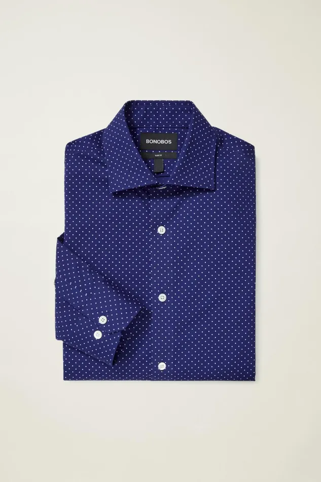 Men Jetsetter Stretch Dress Shirt Navy Purple Dot Bonobos Business Casual Shirts