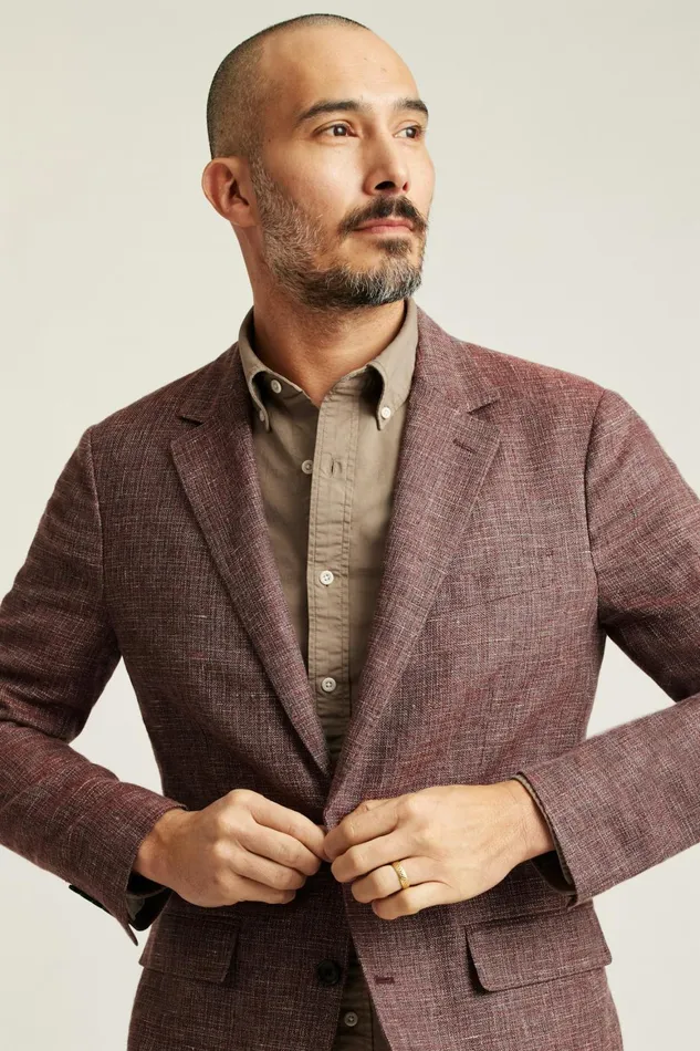 Men Jetsetter Unconstructed Italian Blazer Berry Basketweave Bonobos Blazers and Sport Coats