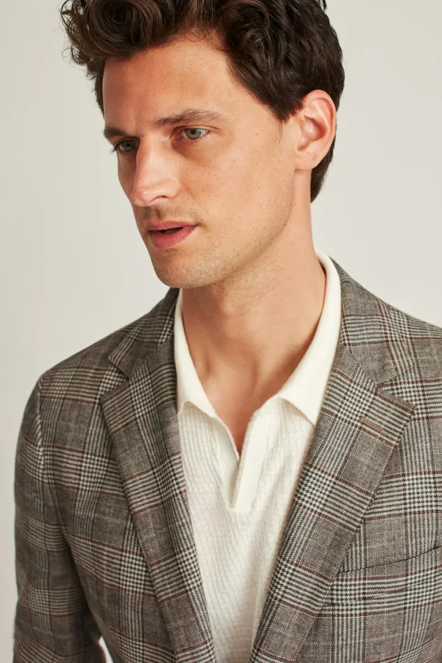 Men Jetsetter Unconstructed Italian Wool Blazer Grey Brown Glen Plaid Bonobos Blazers and Sport Coats