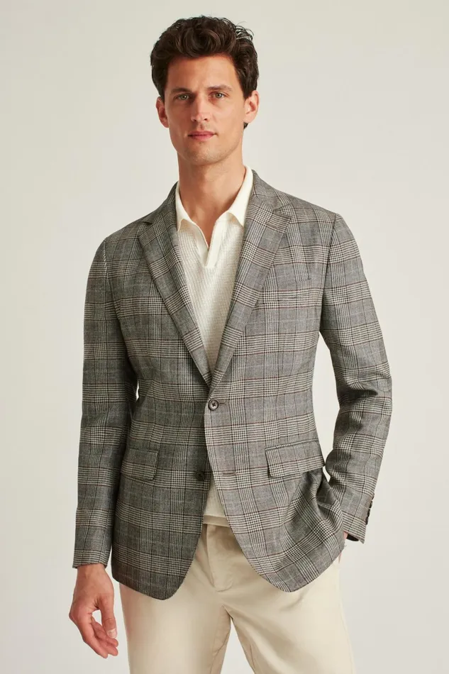 Men Jetsetter Unconstructed Italian Wool Blazer Grey Brown Glen Plaid Bonobos Blazers and Sport Coats