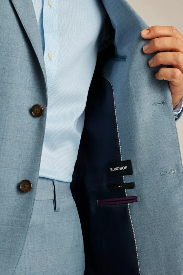 Men Jetsetter Wool Blazer Light Blue Windowpane Bonobos Blazers and Sport Coats