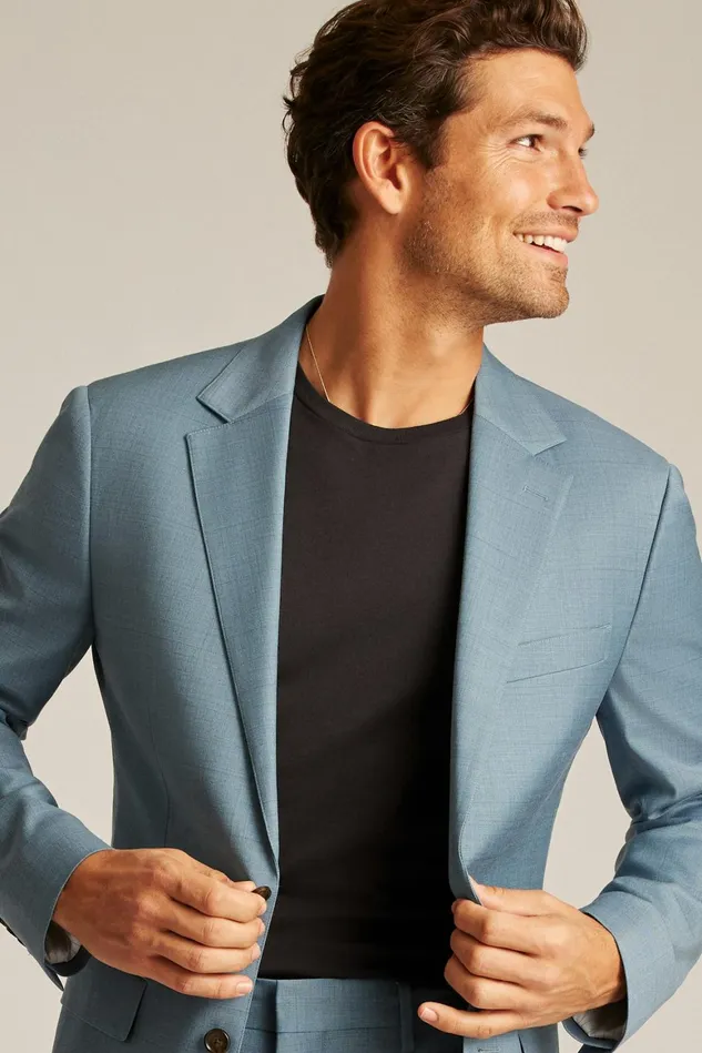 Men Jetsetter Wool Blazer Light Blue Windowpane Bonobos Blazers and Sport Coats