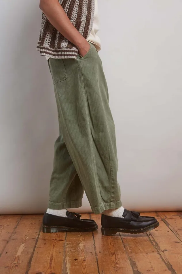 Men Khaki Herringbone Balloon Fit Pants Jaded London Trousers and Pants