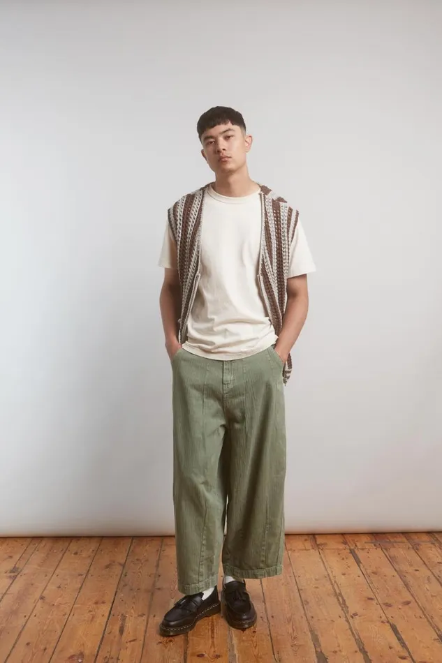 Men Khaki Herringbone Balloon Fit Pants Jaded London Trousers and Pants