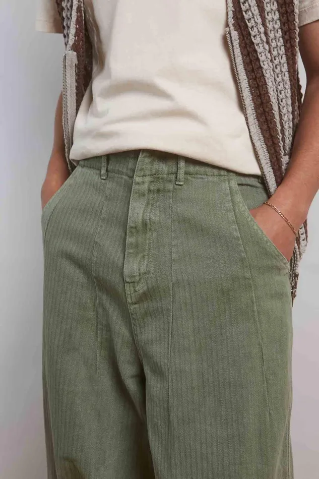Men Khaki Herringbone Balloon Fit Pants Jaded London Trousers and Pants