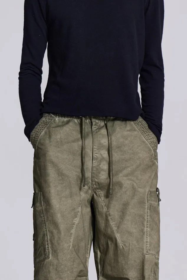 Men Khaki Oil Wash Parachute Cargo Pants Jaded London Parachute Pants