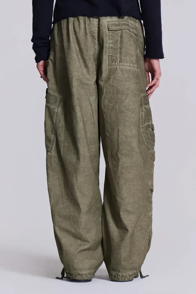 Men Khaki Oil Wash Parachute Cargo Pants Jaded London Parachute Pants