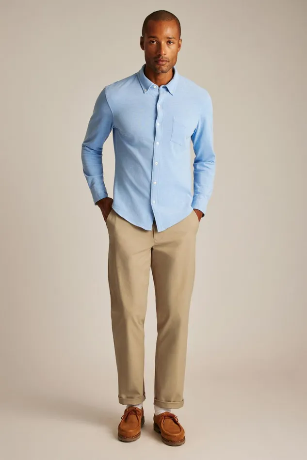 Men Knit Oxford Shirt Muted Cerulean Blue Bonobos Casual Shirts