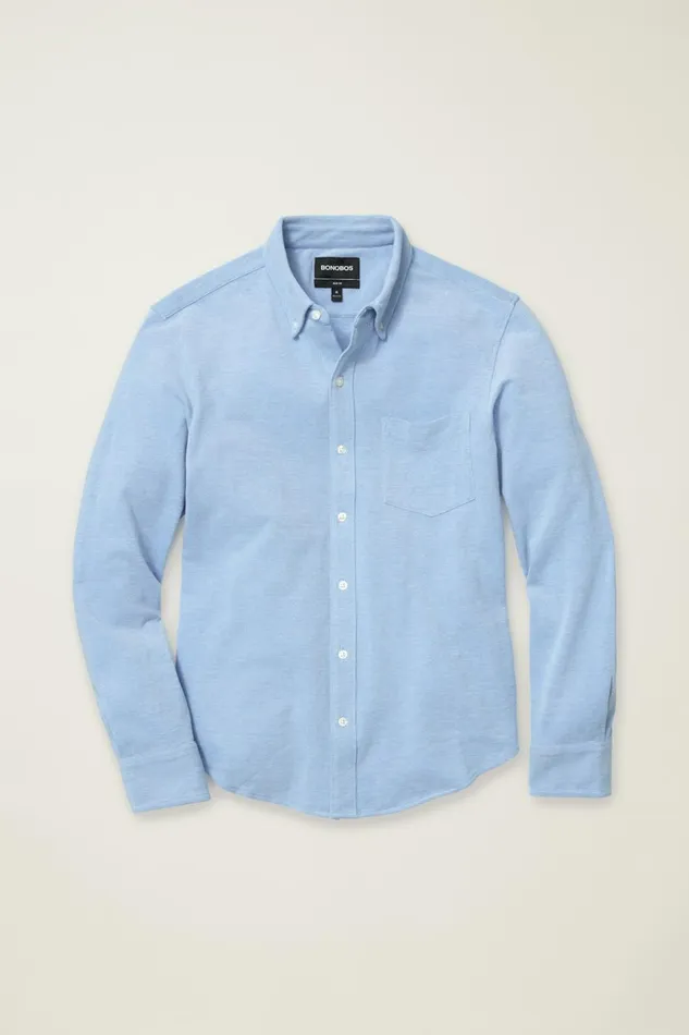 Men Knit Oxford Shirt Muted Cerulean Blue Bonobos Casual Shirts