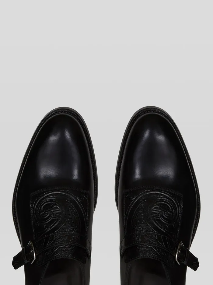 Men Leather Monk Straps With Paisley Pattern Etro LaceUp Shoes