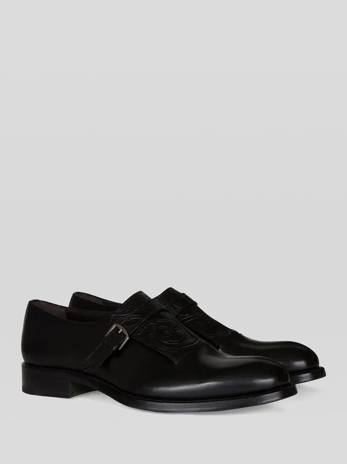 Men Leather Monk Straps With Paisley Pattern Etro LaceUp Shoes