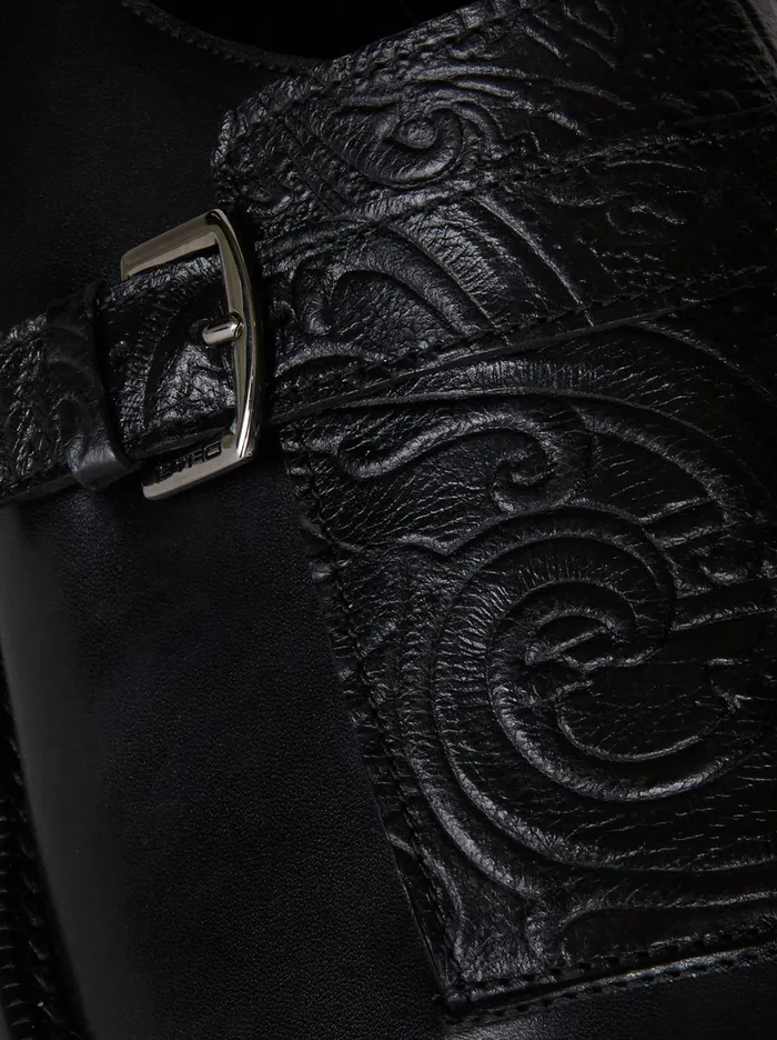 Men Leather Monk Straps With Paisley Pattern Etro LaceUp Shoes