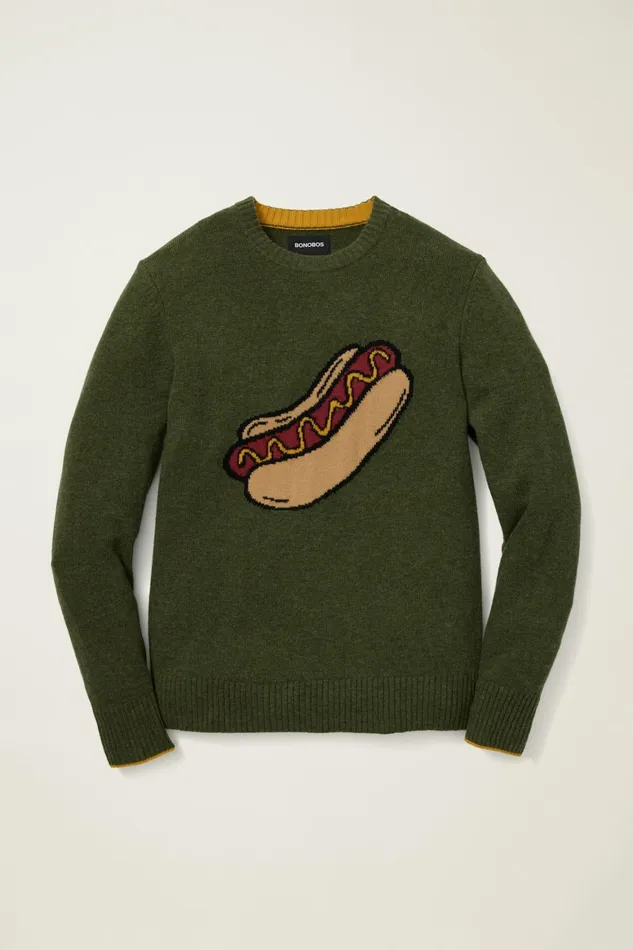 Men Let Me Be Frank Sweater Relish Green Bonobos Crew and VNeck Sweaters