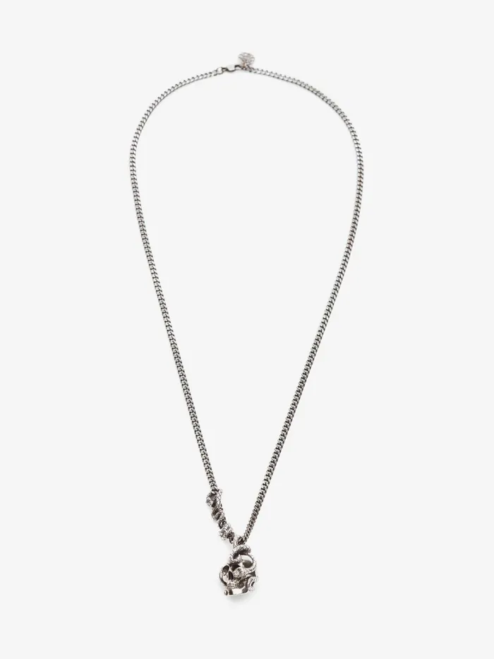Men Necklaces Alexander McQueen Skull And Snake Necklace Antique Silver
