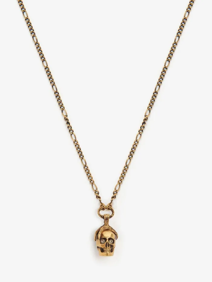 Men Necklaces Alexander McQueen Victorian Skull Necklace Antique Gold