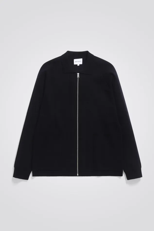 Men Norse Projects Knitwear Bjarne Milano Full Zip Jacket Dark Navy