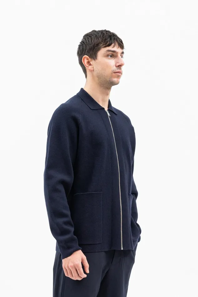 Men Norse Projects Knitwear Bjarne Milano Full Zip Jacket Dark Navy