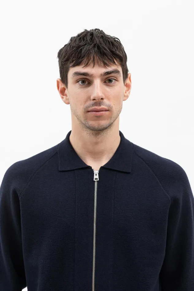Men Norse Projects Knitwear Bjarne Milano Full Zip Jacket Dark Navy