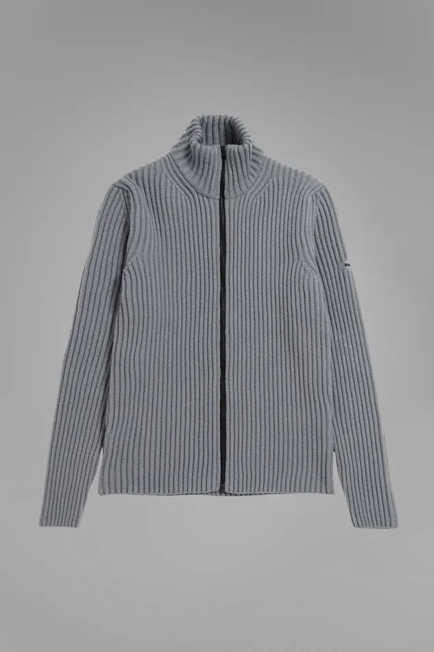 Men Norse Projects Knitwear Hybrid Rib Zip Jacket Stretch Wool Warm Grey