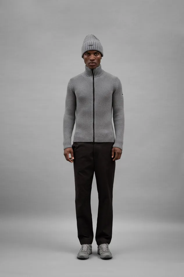 Men Norse Projects Knitwear Hybrid Rib Zip Jacket Stretch Wool Warm Grey