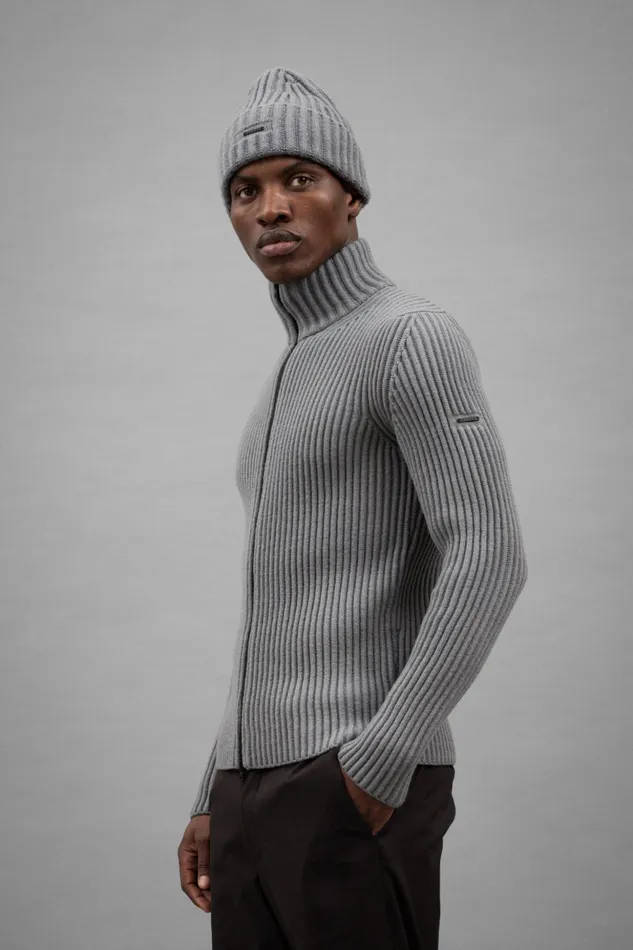 Men Norse Projects Knitwear Hybrid Rib Zip Jacket Stretch Wool Warm Grey