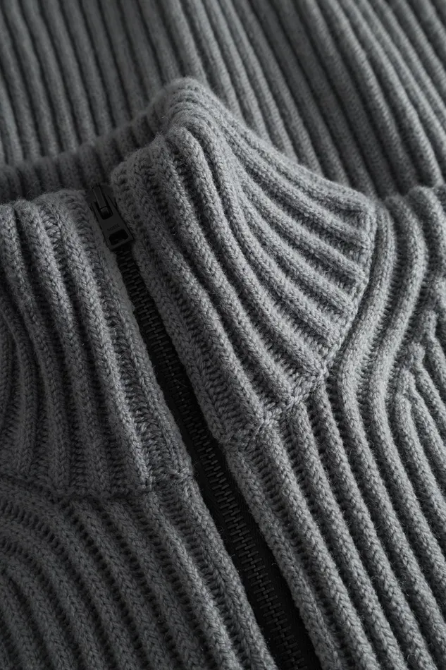 Men Norse Projects Knitwear Hybrid Rib Zip Jacket Stretch Wool Warm Grey