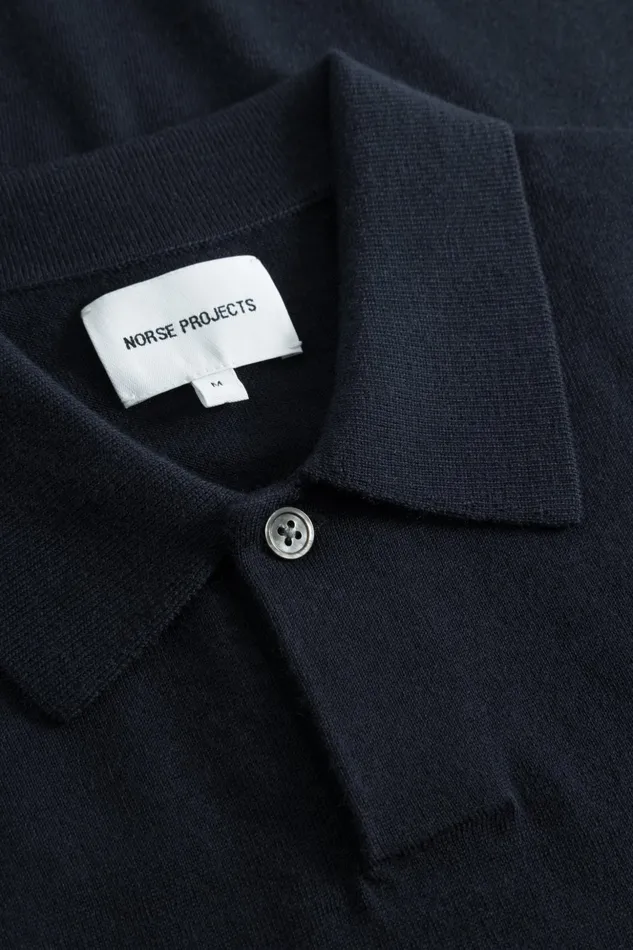 Men Norse Projects Knitwear Jon Tech Merino SS Polo Dark Navy