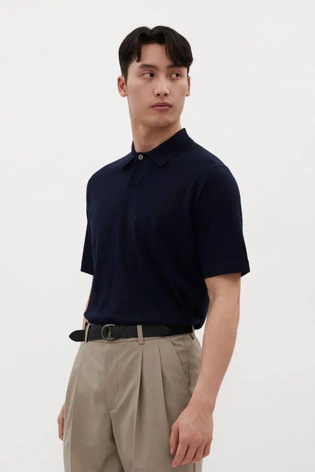 Men Norse Projects Knitwear Jon Tech Merino SS Polo Dark Navy