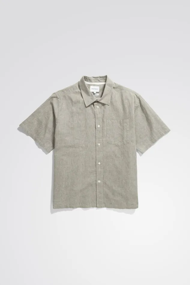 Men Norse Projects Shirting Ivan Relaxed Cotton Linen SS Shirt Ivy Green