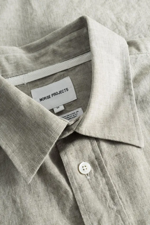Men Norse Projects Shirting Ivan Relaxed Cotton Linen SS Shirt Ivy Green