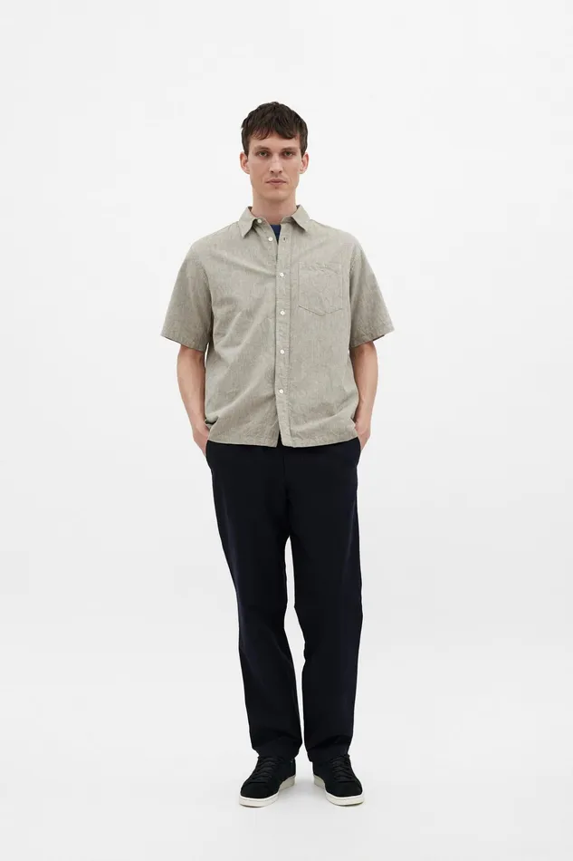 Men Norse Projects Shirting Ivan Relaxed Cotton Linen SS Shirt Ivy Green