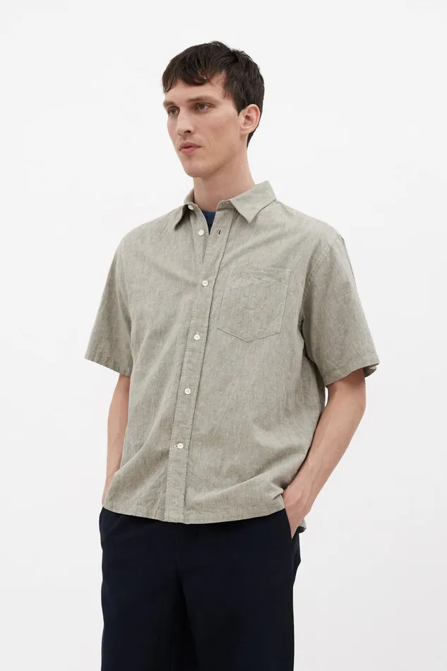 Men Norse Projects Shirting Ivan Relaxed Cotton Linen SS Shirt Ivy Green