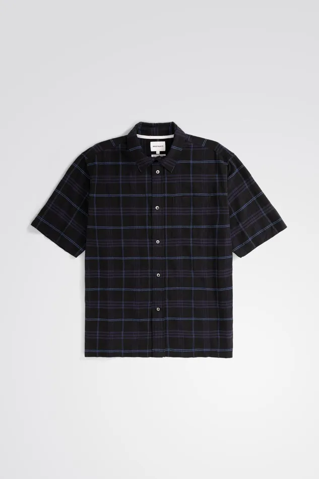 Men Norse Projects Shirting Ivan Relaxed Textured Check SS Shirt Dark Navy