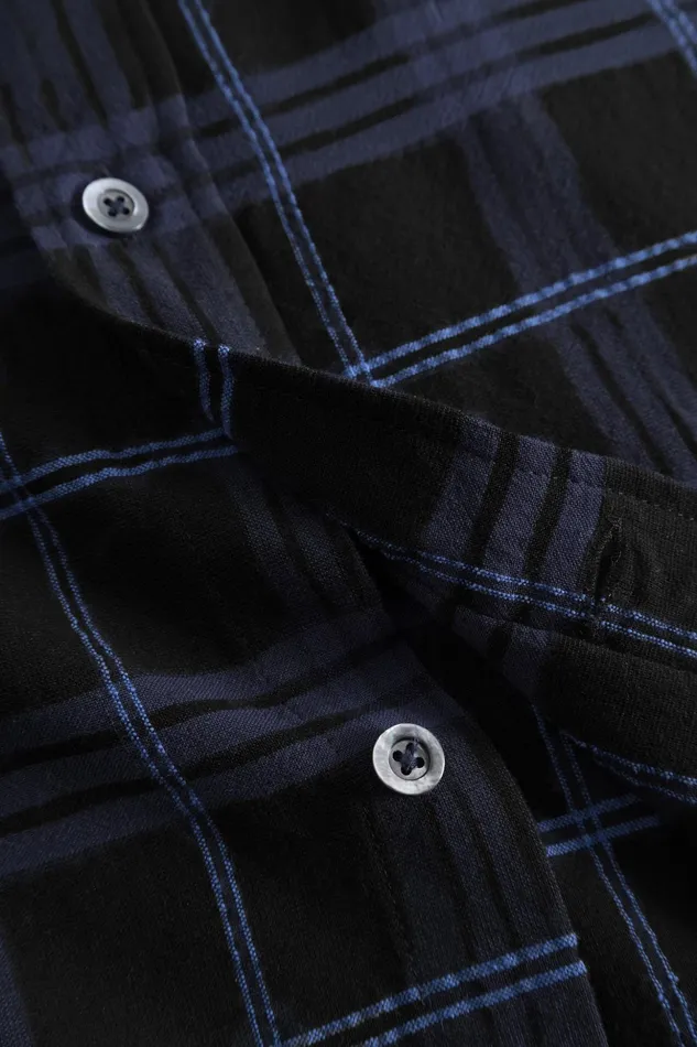 Men Norse Projects Shirting Ivan Relaxed Textured Check SS Shirt Dark Navy