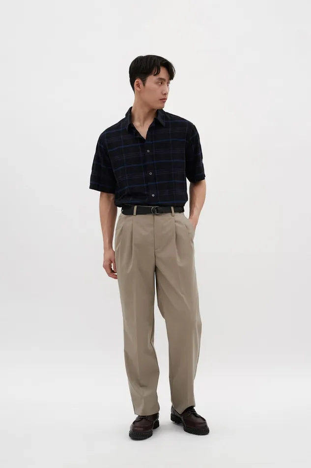 Men Norse Projects Shirting Ivan Relaxed Textured Check SS Shirt Dark Navy