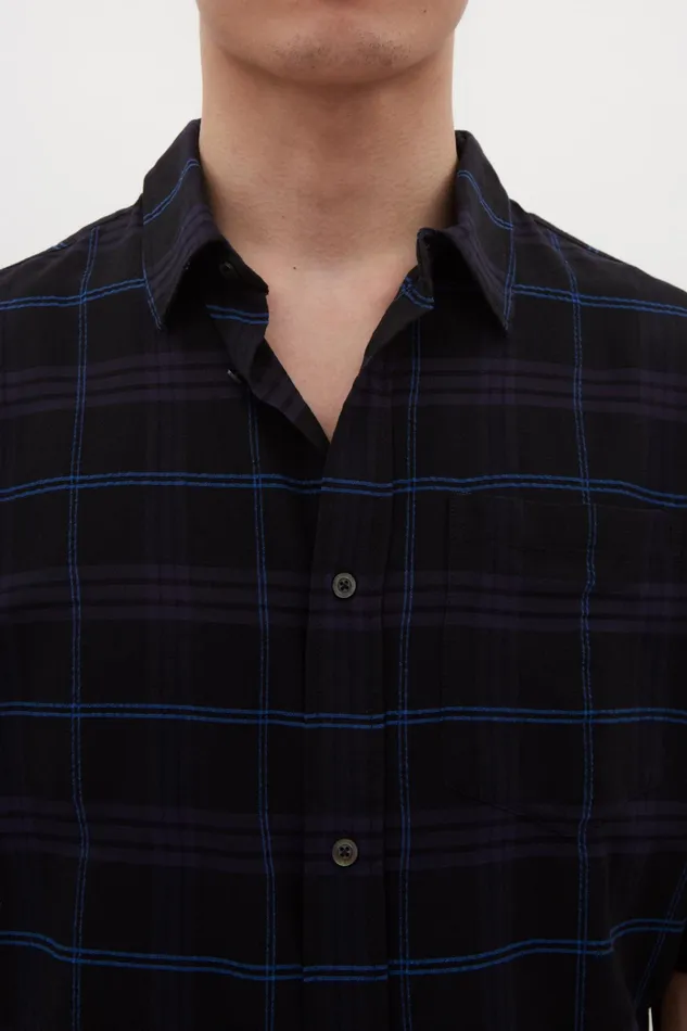 Men Norse Projects Shirting Ivan Relaxed Textured Check SS Shirt Dark Navy