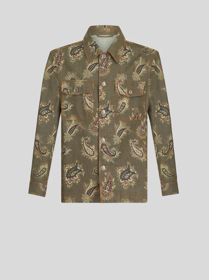 Men Paisley Denim Overshirt Etro Coats And Outerwear