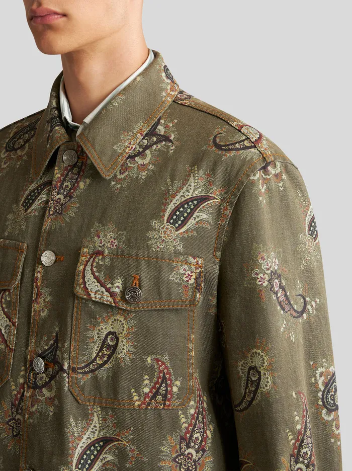 Men Paisley Denim Overshirt Etro Coats And Outerwear