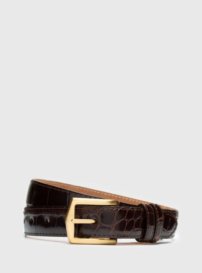 Men Paul Stuart Belts Glazed Alligator Belt Dark Brown