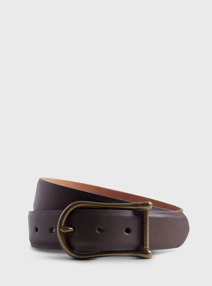 Men Paul Stuart Belts Leather Belt With Brass Buckle Brown