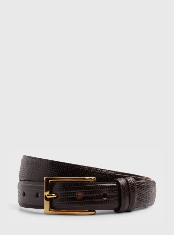 Men Paul Stuart Belts Lizard Belt Dark Brown