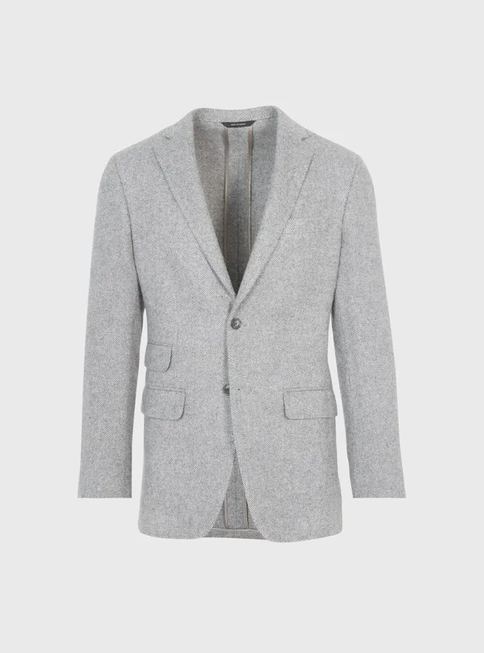 Men Paul Stuart Blazers and Jackets Cashmere Herringbone Jacket Silver