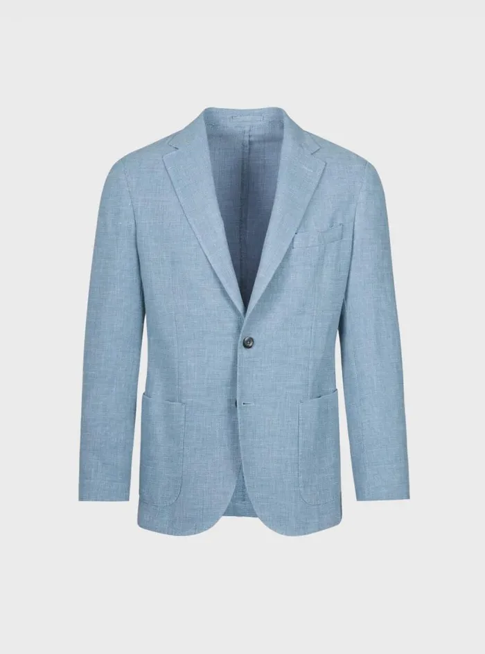 Men Paul Stuart Blazers and Jackets Garment Dyed Basketweave Jacket Mid Blue